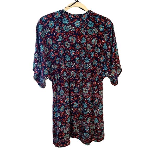 Renee C Boho Floral Mini Dress Blue Red Print Women’s Size Small Tunic Style - Picture 3 of 8